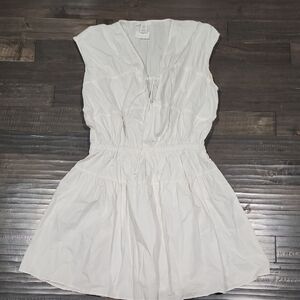 White V-Neck Tiered Summer Dress With Elastic Waist Band
